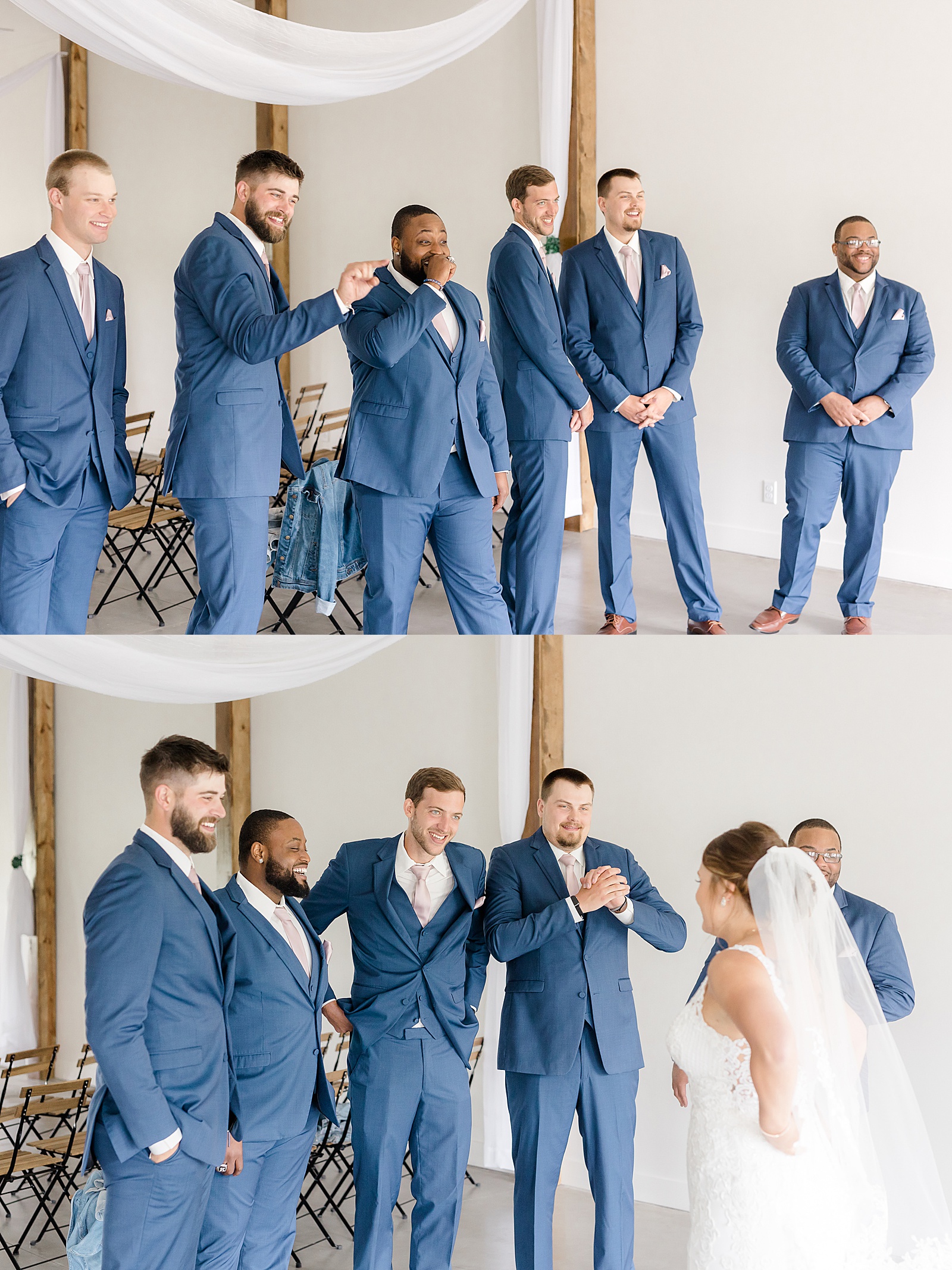 Bride in her groomsmen reveal before wedding ceremony 