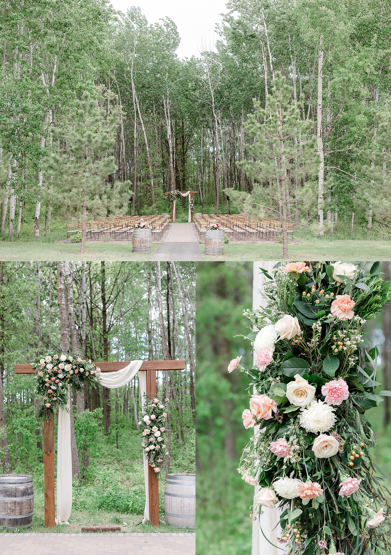 Ceremony space set up outside in the forest at Bluebelle Events venue