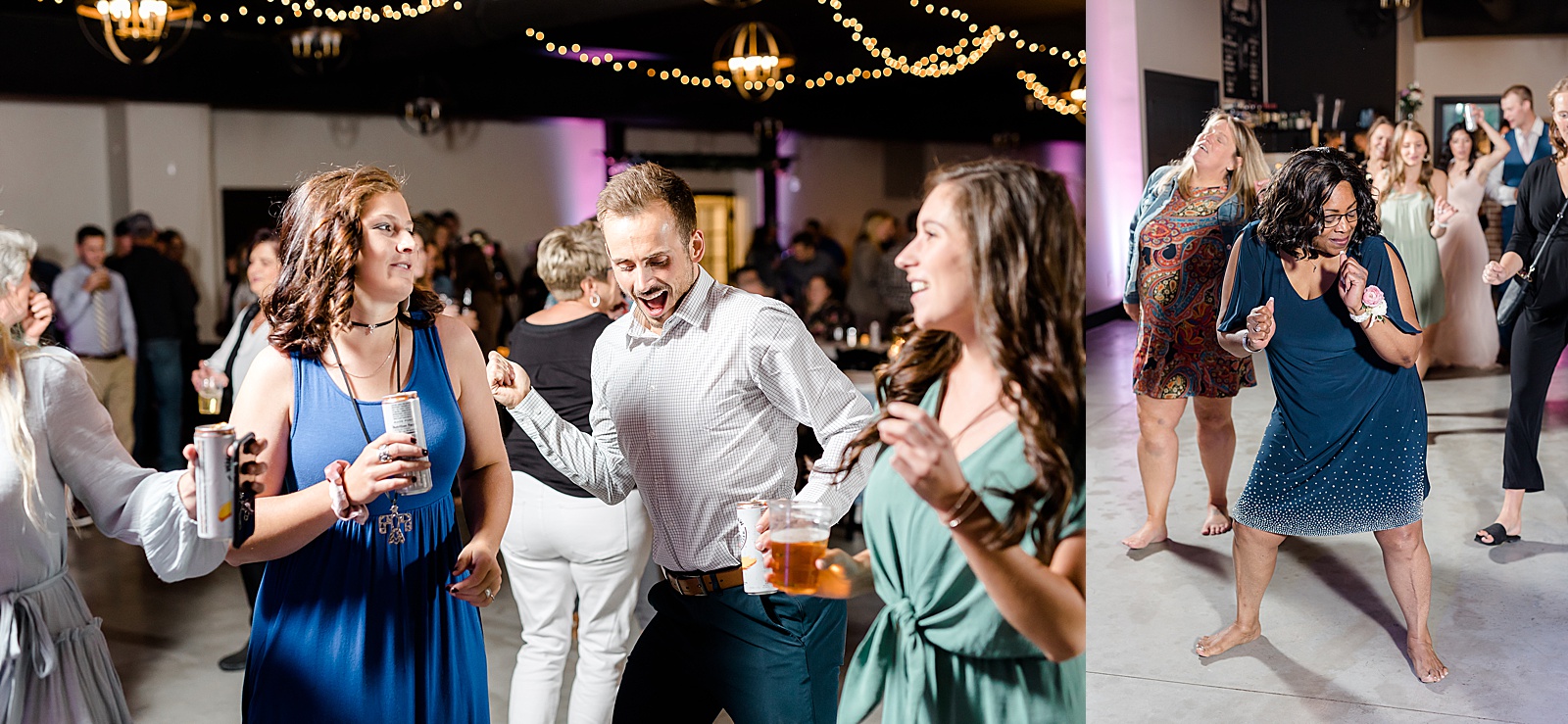 Guests dancing at wedding reception for rustic wedding