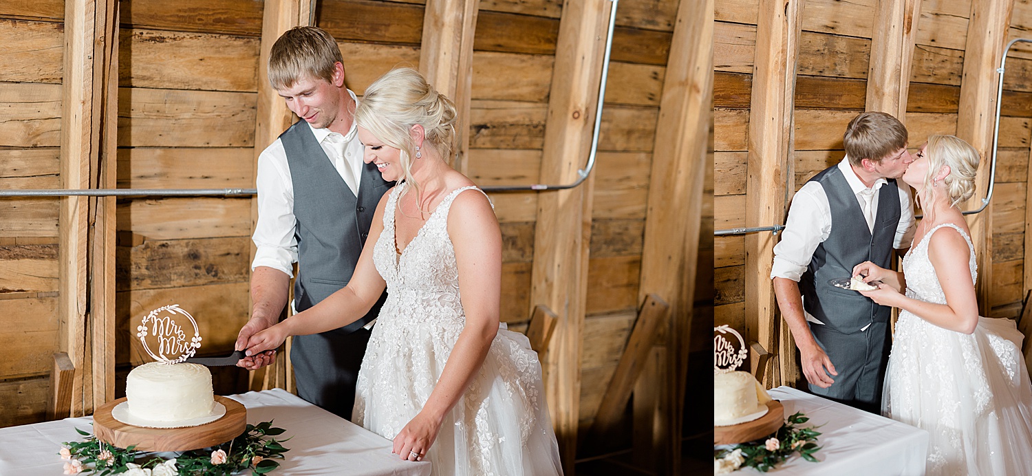 Bride and groom cut the cake by North Dakota Wedding Photographer Fernweh & Liebe