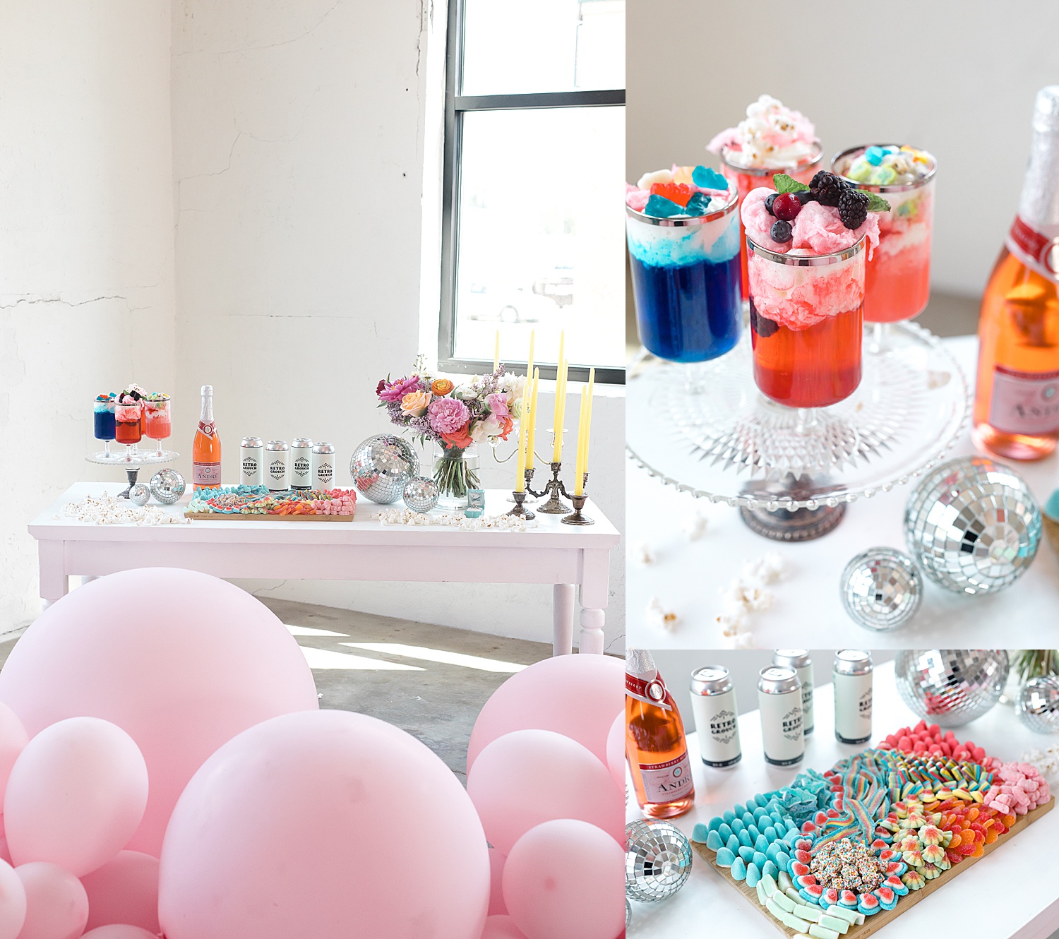 table of sweet with pink balloons in front at Volkswagen spring shoot