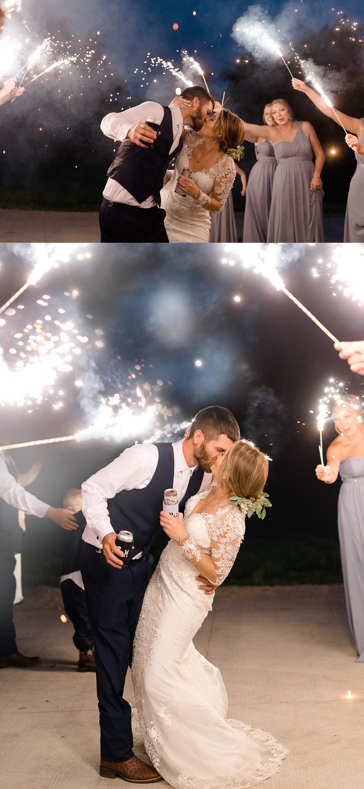 sparkler exit after wedding reception with Minnesota wedding photographer 