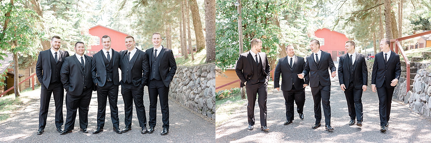 groom and groomsman walking at Fair Hills Resort before first look with bride 