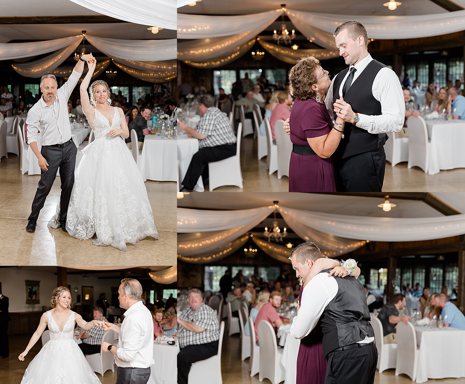 father of bride and mother of groom share first dances with kids