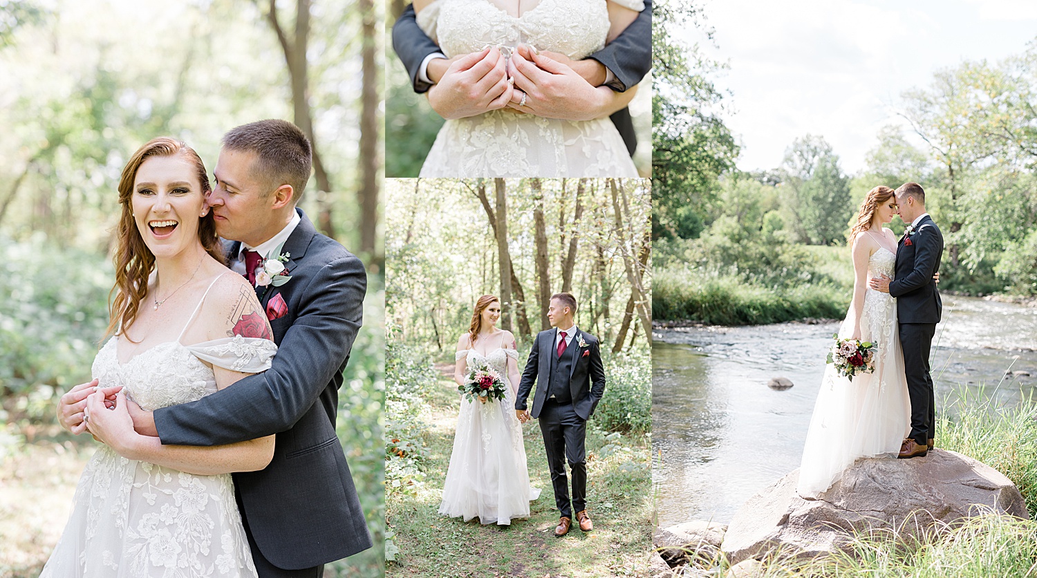 walking the river at buffalo river state park wedding day during bridal portraits 