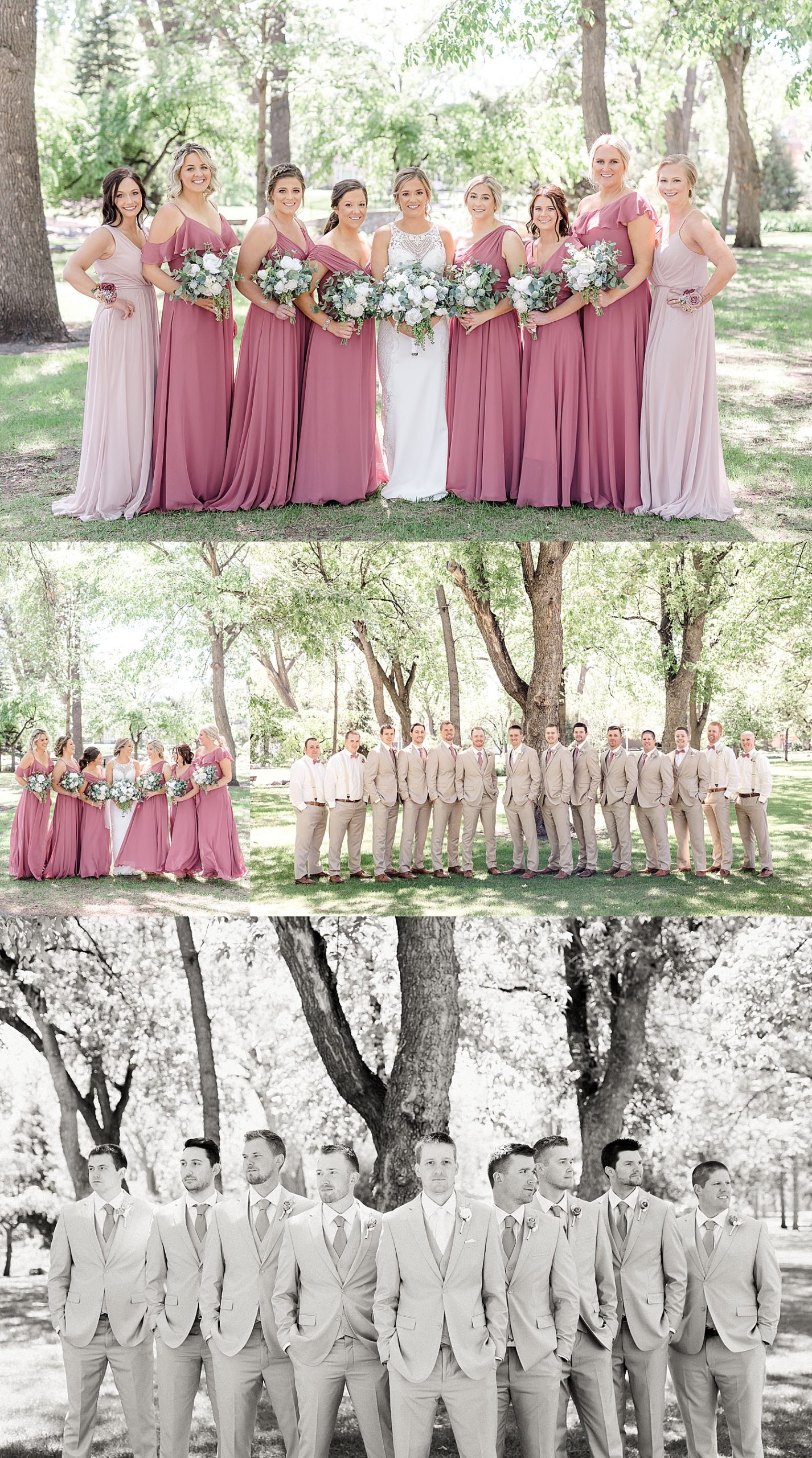 bridal party wearing light grey suits and blush pink dresses by Midwest photographer fernweh & Liebe
