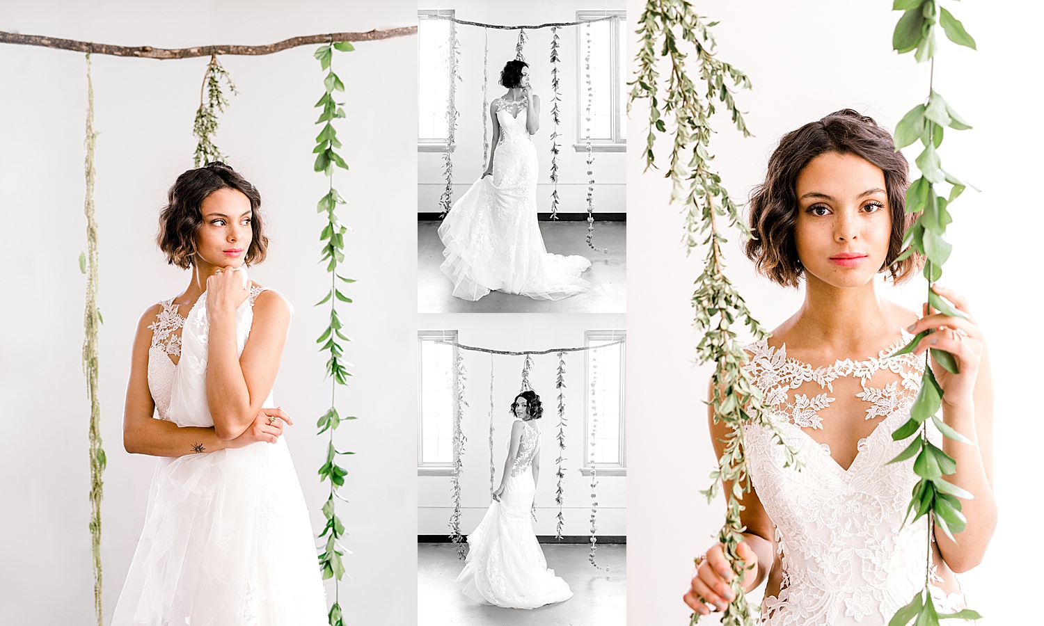 bride standing in greenery wearing a bridal down and jewelry to show off by Fernweh & Liebe